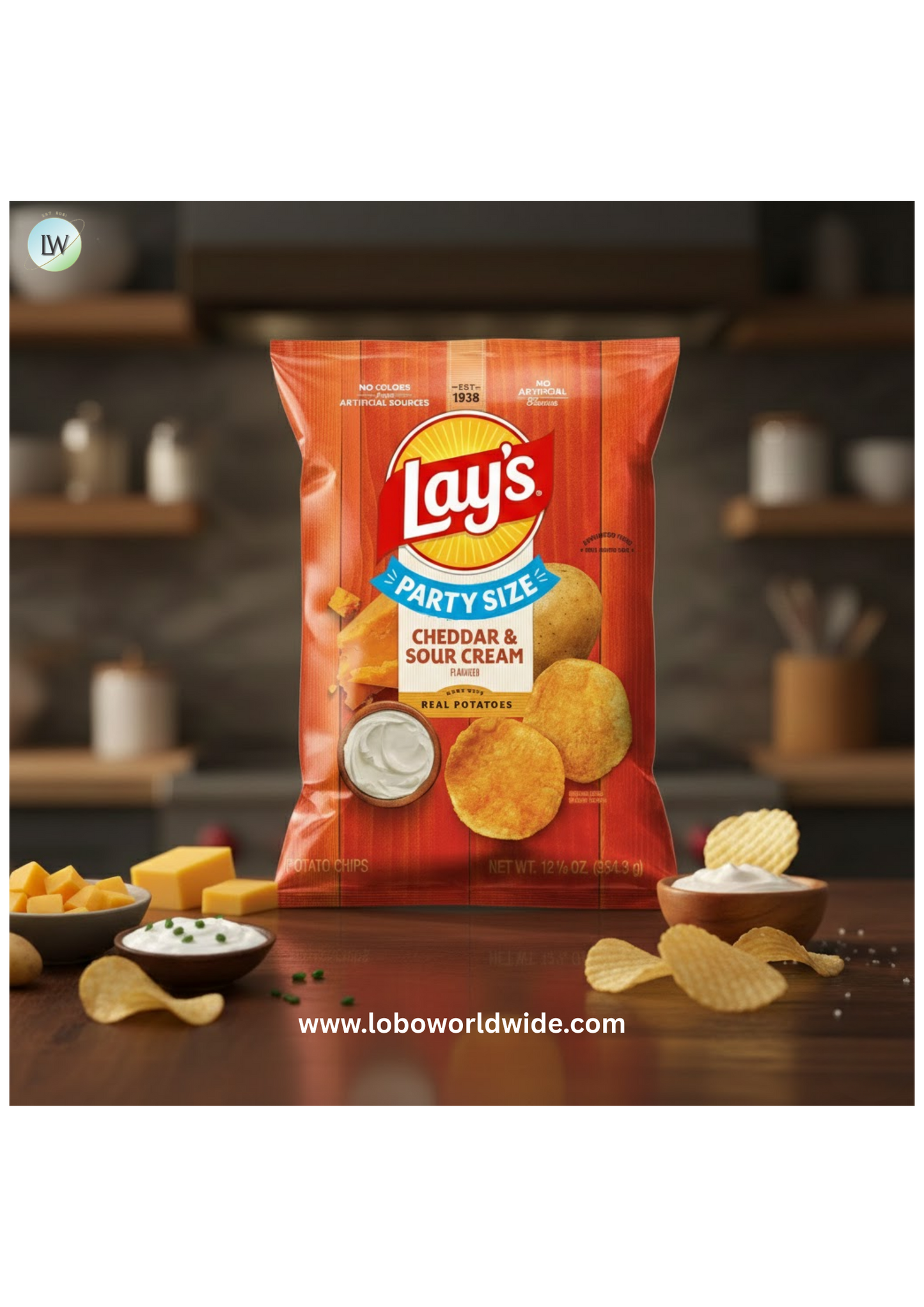Lay's Cheddar & Sour Cream Flavored Potato Chips, Party Size, 12.5 oz Bag