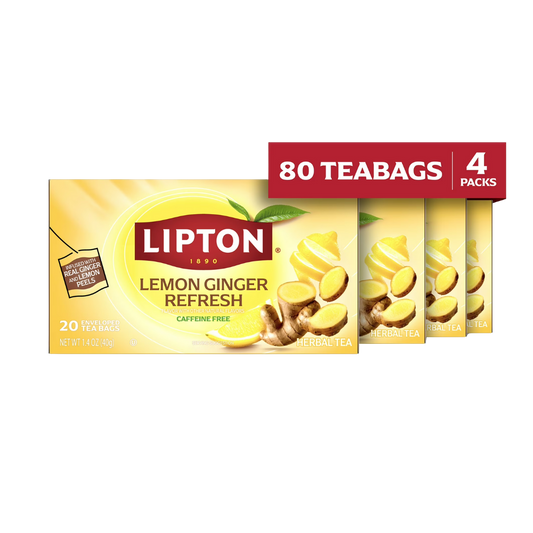 Lipton Lemon Ginger Refresh, Fruit & Herbal Tea, Caffeine Free, 80 Tea Bags