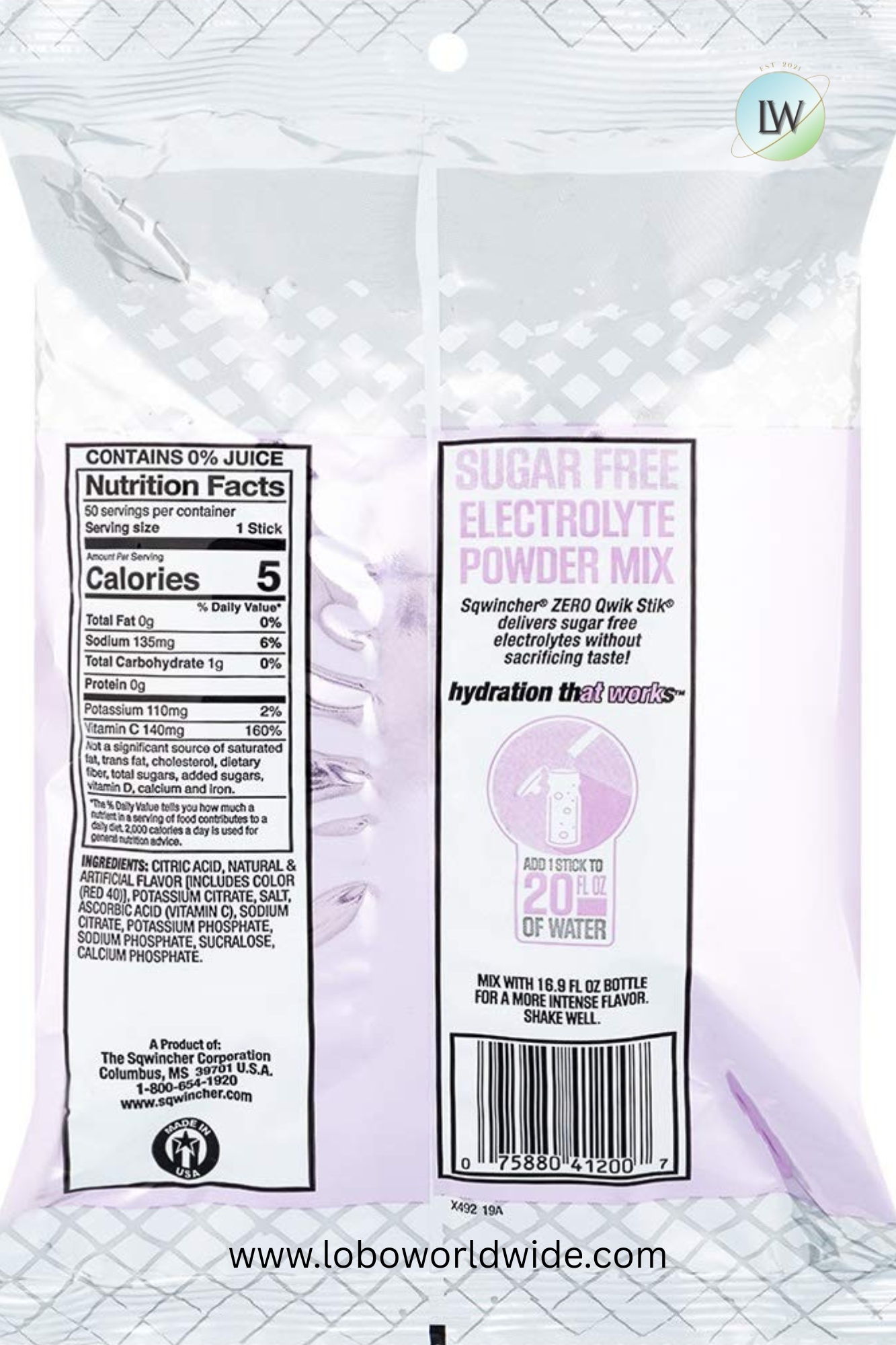 Sqwincher Qwik Stik ZERO Sugar, 0.11 oz, Pack, Yields 20 oz,100pk(Various Flavours)