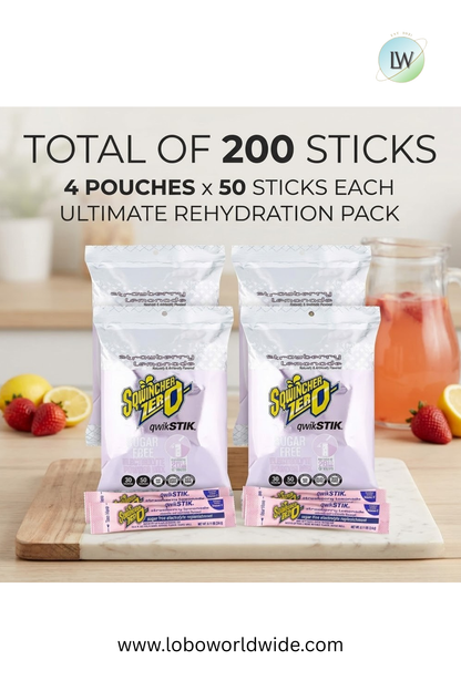 Sqwincher Qwik Stik ZERO Sugar, 0.11 oz, Pack, Yields 20 oz,200pk(Various Flavours)
