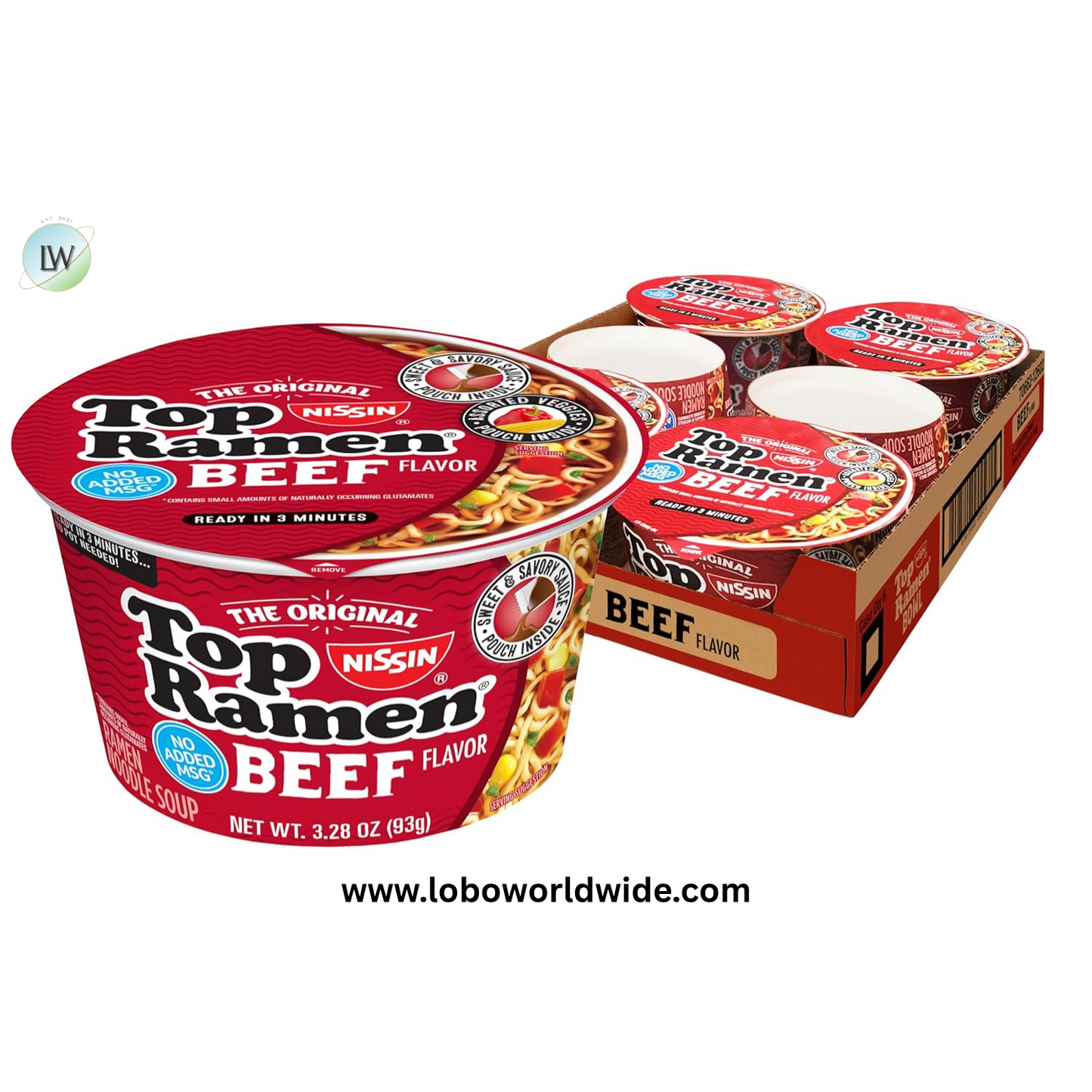 Nissin Top Ramen Bowl Ramen Noodle Soup, Beef, 3.28 Ounce (Pack of 6)