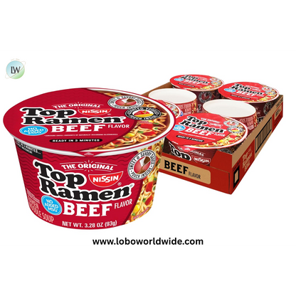 Nissin Top Ramen Bowl Ramen Noodle Soup, Beef, 3.28 Ounce (Pack of 6)