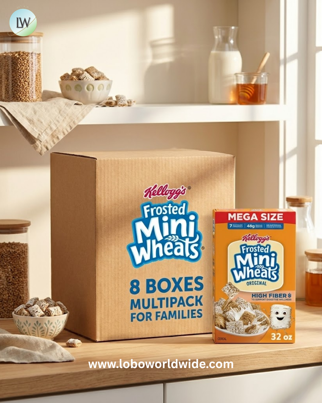 Kellogg’s Frosted Mini-Wheats Breakfast Cereal, High Fiber, 48g Whole Grain, Mega Size, 32 oz