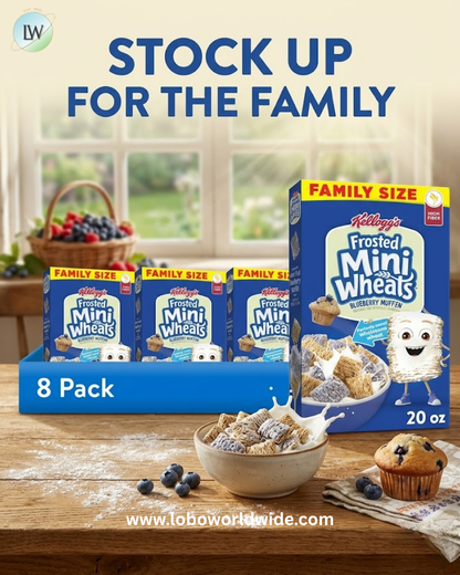 Kellogg's Frosted Mini-Wheats Breakfast Cereal, Kids Cereal, Family Breakfast, Family Size, Blueberry Muffin, 20oz Box (1 Box)