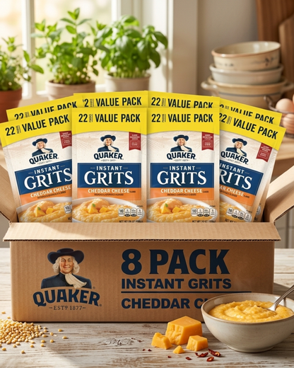 Quaker Instant Grits Cheddar Cheese Naturally Flavored, 0.98 oz 22 Count Box