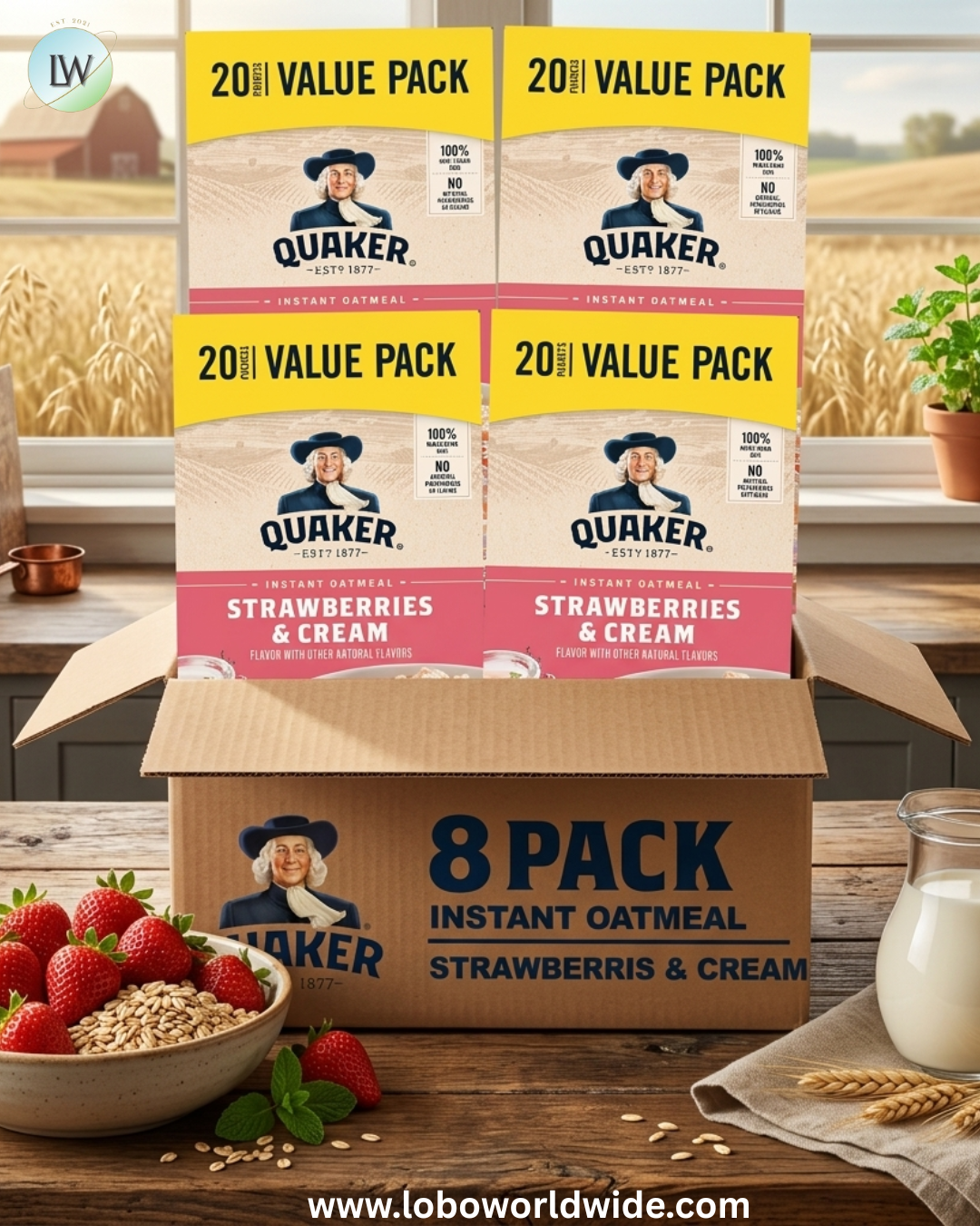 Quaker, Instant Oatmeal, Strawberry & Cream, 1.1 oz, 20 Packets