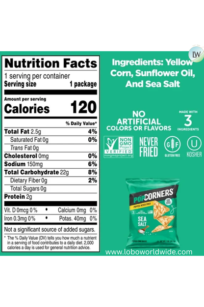 PopCorners Snacks, Chips Gluten Free, 1 oz (Pack of 20)