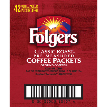Folgers Classic Roast Ground Coffee Packets, 1.2 oz., 42 ct.