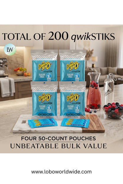 Sqwincher Qwik Stik ZERO Sugar, 0.11 oz, Pack, Yields 20 oz,200pk(Various Flavours)