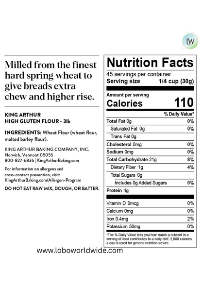 King Arthur, High Gluten Flour, 3 lb.