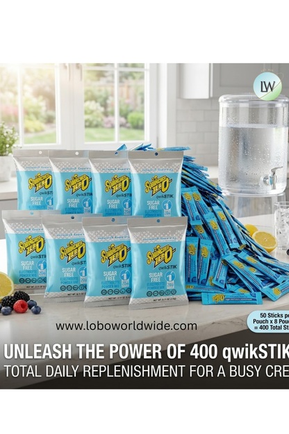 Sqwincher Qwik Stik ZERO Sugar, 0.11 oz, Pack, Yields 20 oz,400pk(Various Flavours)