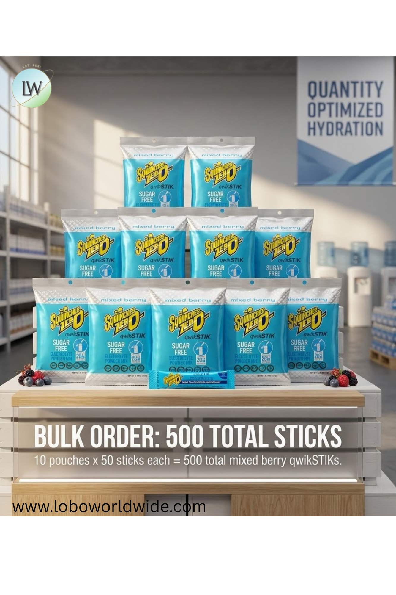 Sqwincher Qwik Stik ZERO Sugar, 0.11 oz, Pack, Yields 20 oz,500pk(Various Flavours)