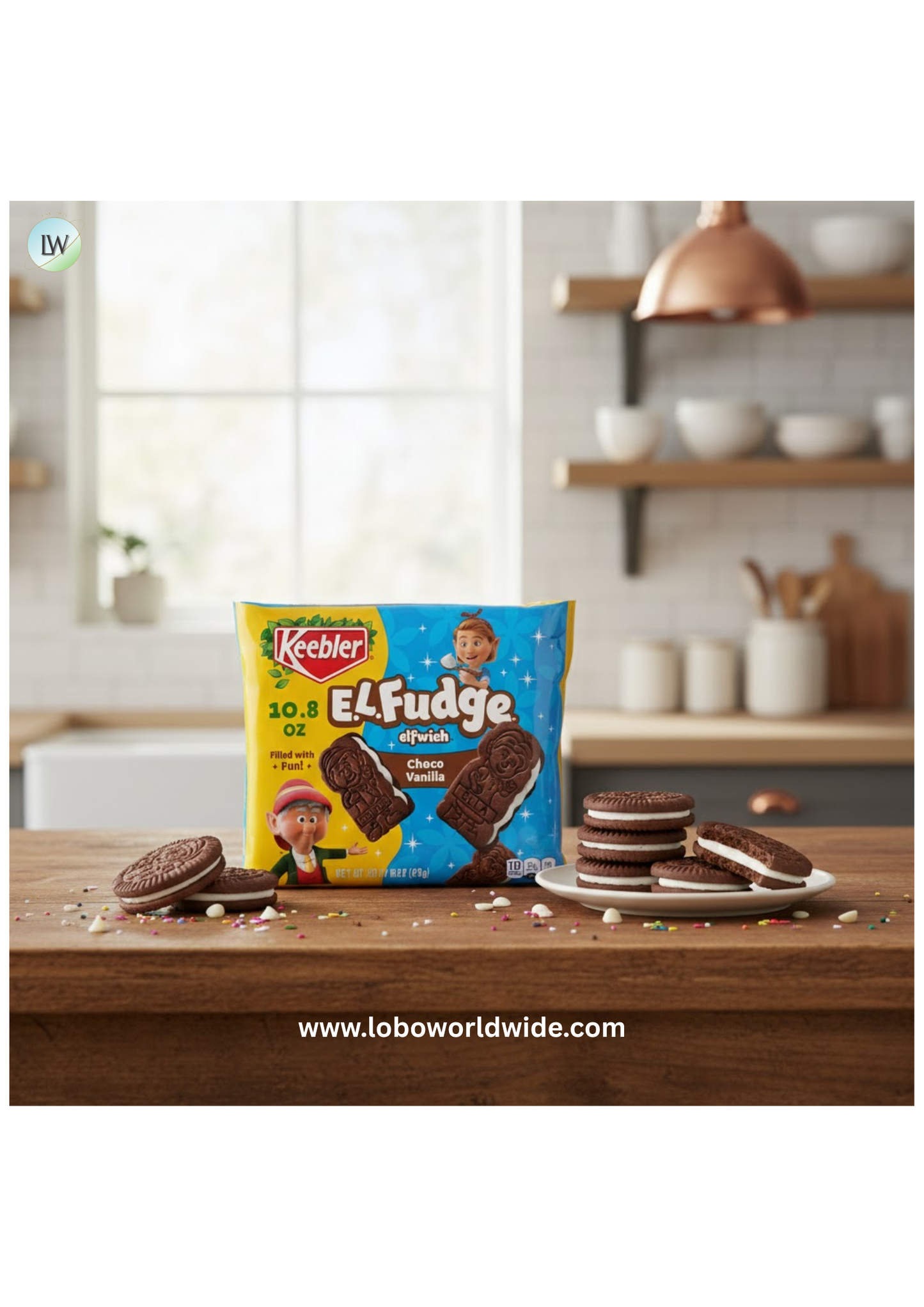 Keebler E.L. Fudge Elfwich Cookies, chocolate-y and vanilla flavor Sandwich Cookies, Fun Shaped Treat, 10.8 oz Pack