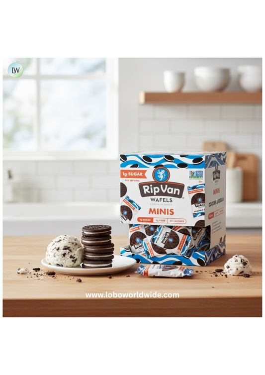 Rip Van Mini Wafels Cookies & Cream, Low Carb ,Baked , Non-GMO, Low Sugar (1g), Keto, 32 Pack
