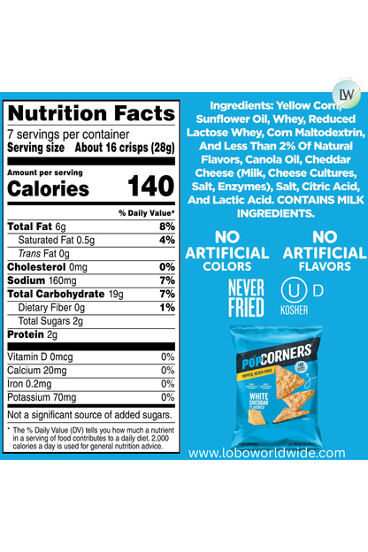 PopCorners White Cheddar Popped Corn Chips Bag, 7oz