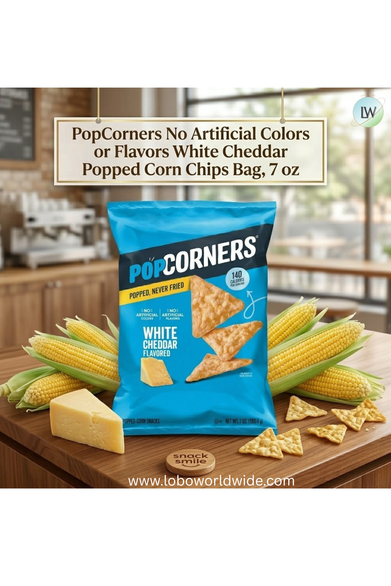 PopCorners White Cheddar Popped Corn Chips Bag, 7oz