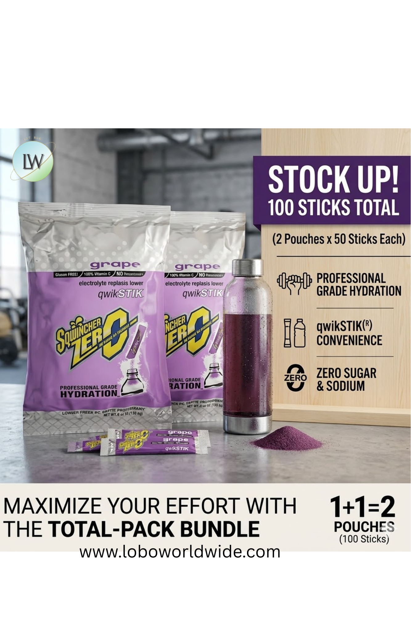 Sqwincher Qwik Stik ZERO Sugar, 0.11 oz, Pack, Yields 20 oz,100pk(Various Flavours)