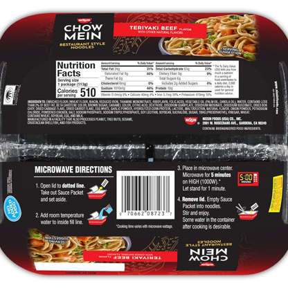 Nissin Chow Mein Noodles, Teriyaki Beef, 4 Ounce (Pack of 8)