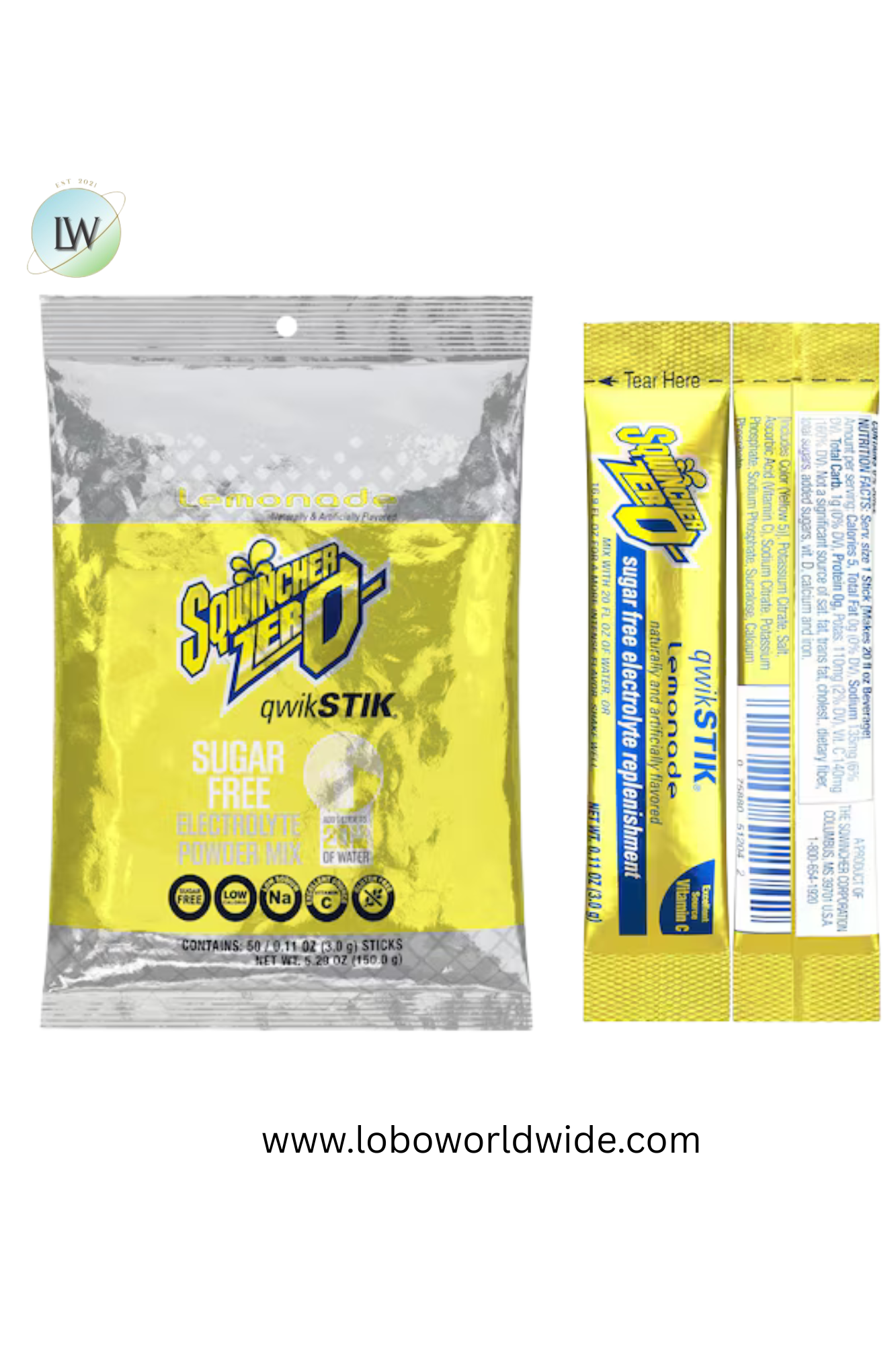 Sqwincher Qwik Stik, Sugar Free Drink Mix Powder, 20 oz Yield per .11 oz Pack,50PK(Various Flavours)