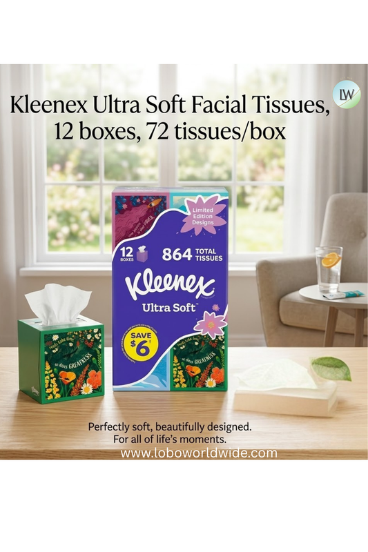 Kleenex Ultra Soft Hypoallergenic Facial Tissues, 864 Tissues, 12 Cube Boxes