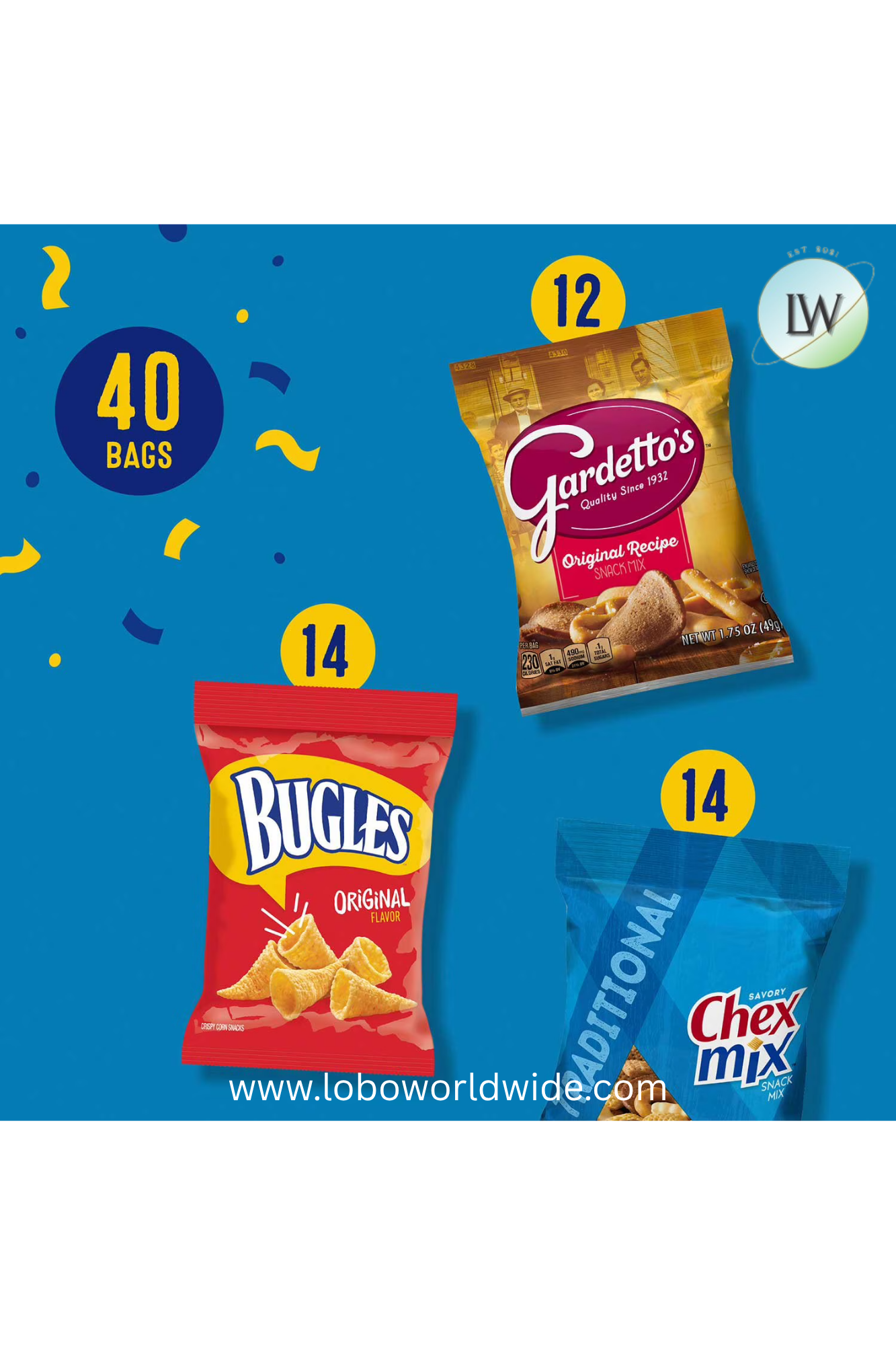 Chex Mix Bugles & Gardetto Variety Pack Snacks, (Pack of 40)