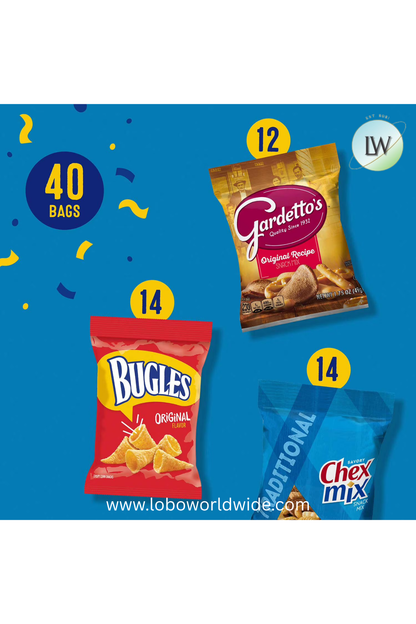 Chex Mix Bugles & Gardetto Variety Pack Snacks, (Pack of 40)