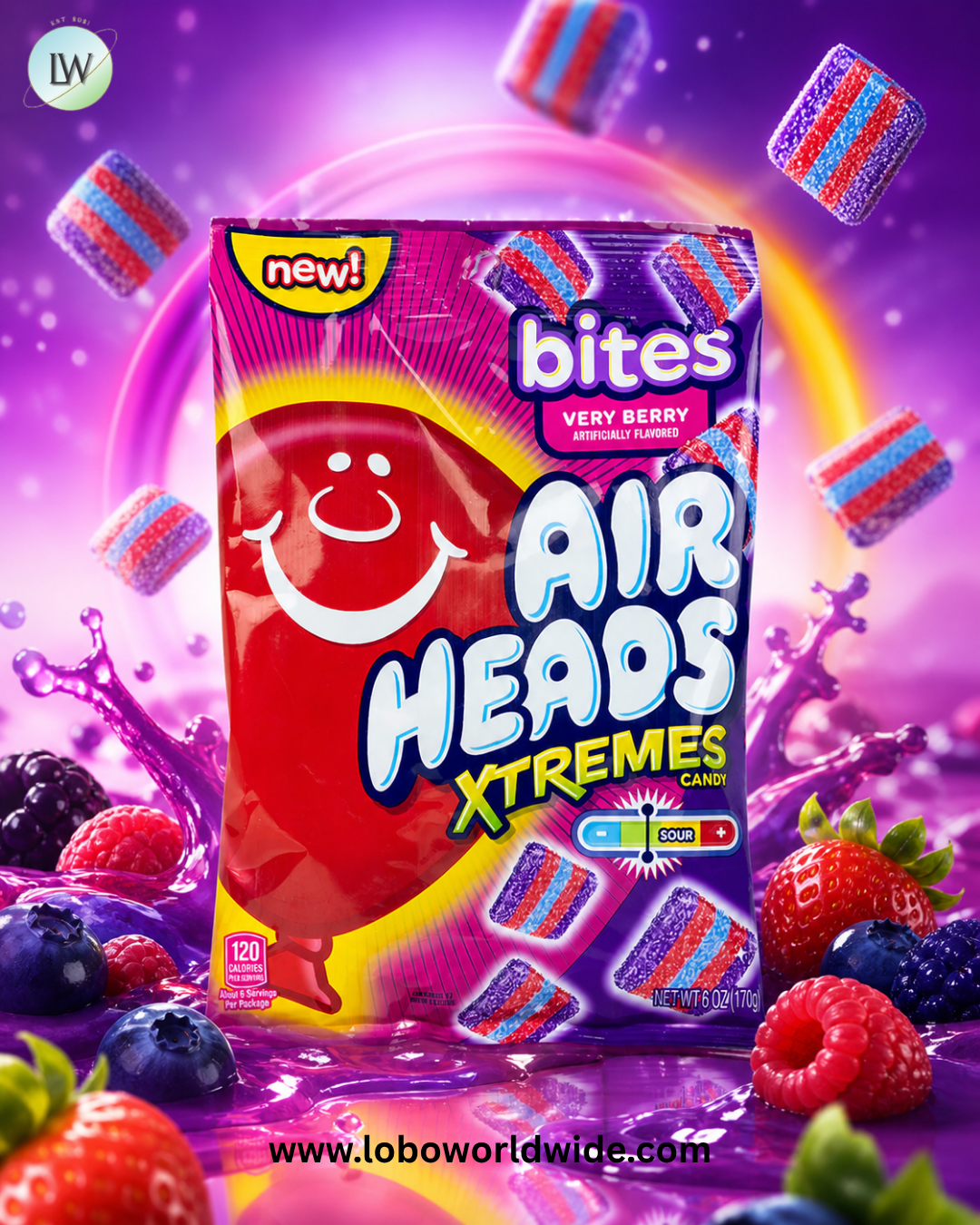 Airheads Xtremes Very Berry Bites Peg Bag - 12ct