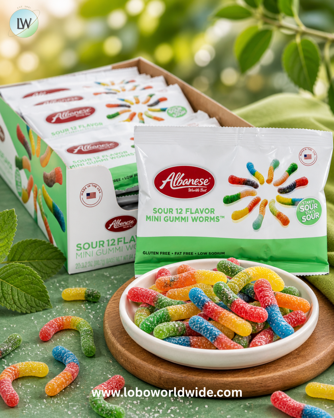 Albanese 12 Flavor Sour Mini Gummi Worms Bags - 20ct