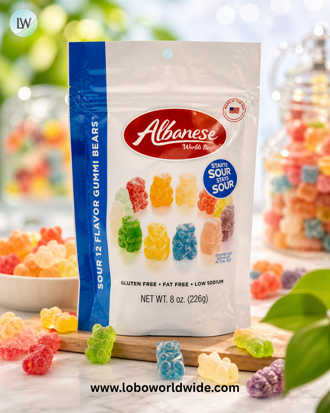 Albanese 12 Flavor Sour Gummi Bears Pouches - 6ct