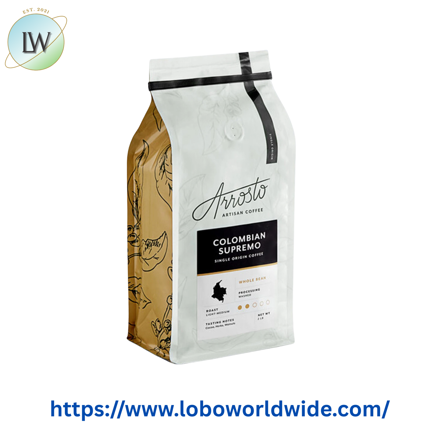Arrosto Colombian Supremo Single Origin Whole Bean Coffee 2 lb.