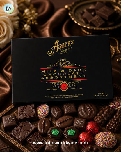 Asher’s Milk & Dark Chocolate Assortment 8oz Gift Boxes - 12ct