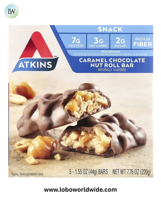 Atkins, Caramel Chocolate Nut Roll Bar, 5 Bars, 1.55 oz (44 g) Each
