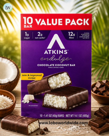 Atkins, Endulge™, Chocolate Coconut Bar, 10 Bars, 1.41 oz (40 g) Each