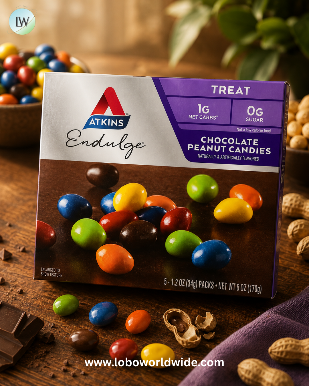 Atkins, Endulge®, Chocolate Peanut Candies, 5 Packs, 1.2 oz (34 g) Each
