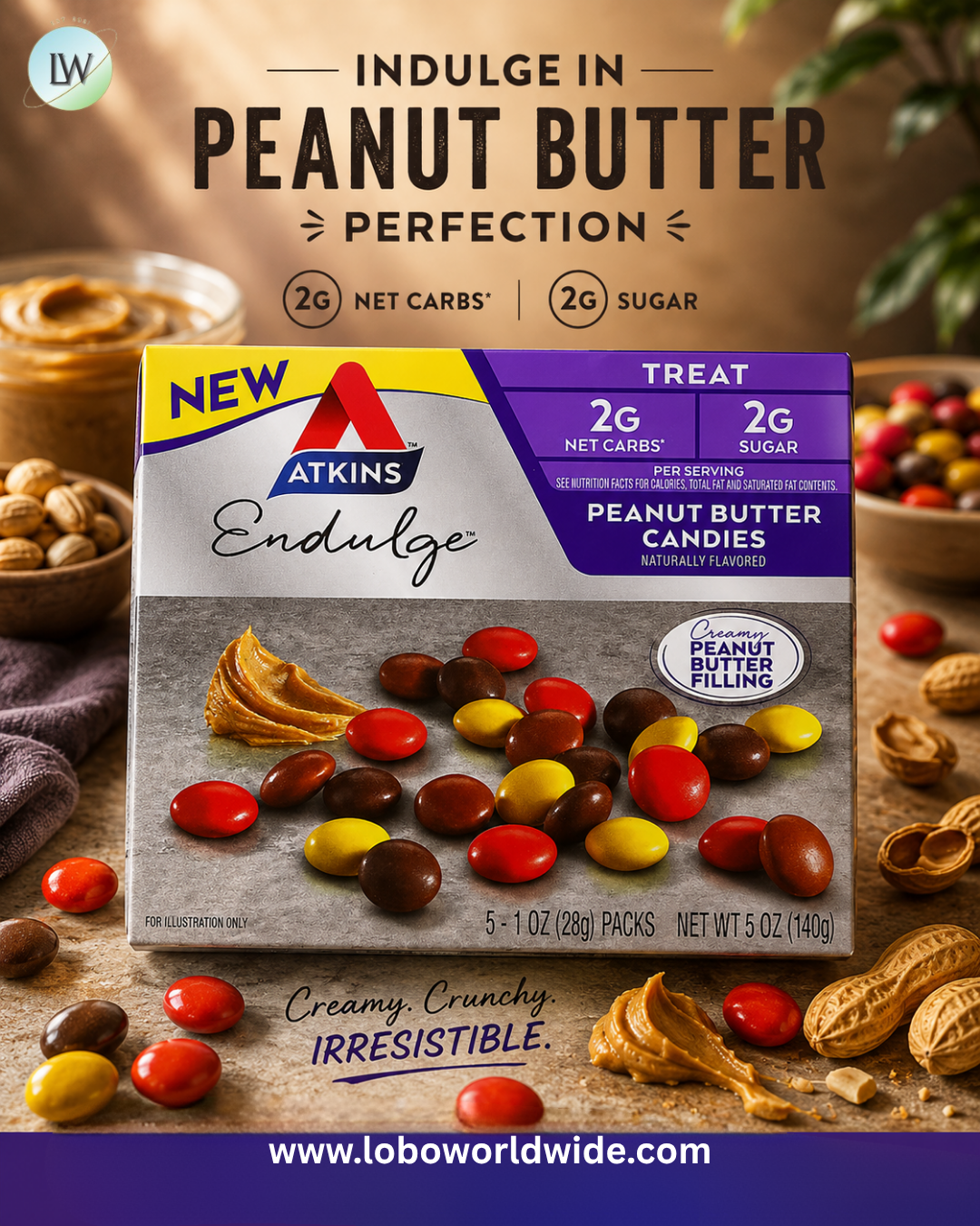 Atkins, Endulge, Peanut Butter Candies, 5 Bars, 1 oz (28 g) Each