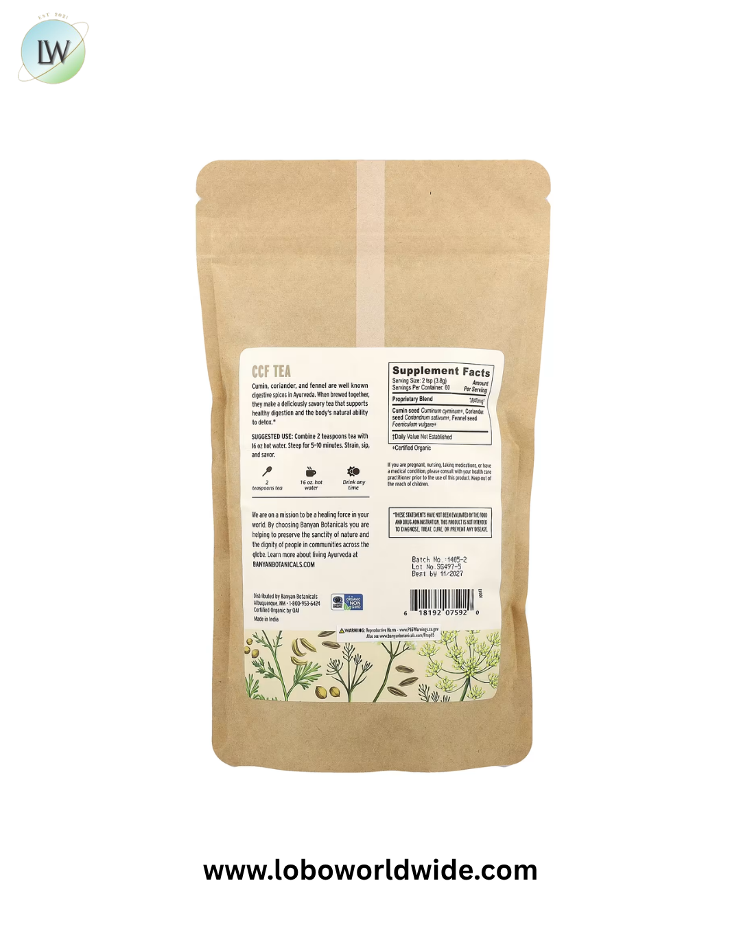 Banyan Botanicals, CCF Tea, Caffeine Free, 0.5 lb (227 g)