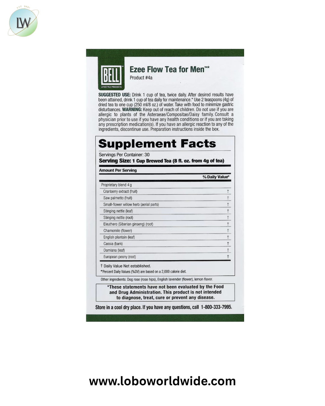 Bell Lifestyle, Ezee Flow Tea™ for Men, 4.2 oz (120 g)