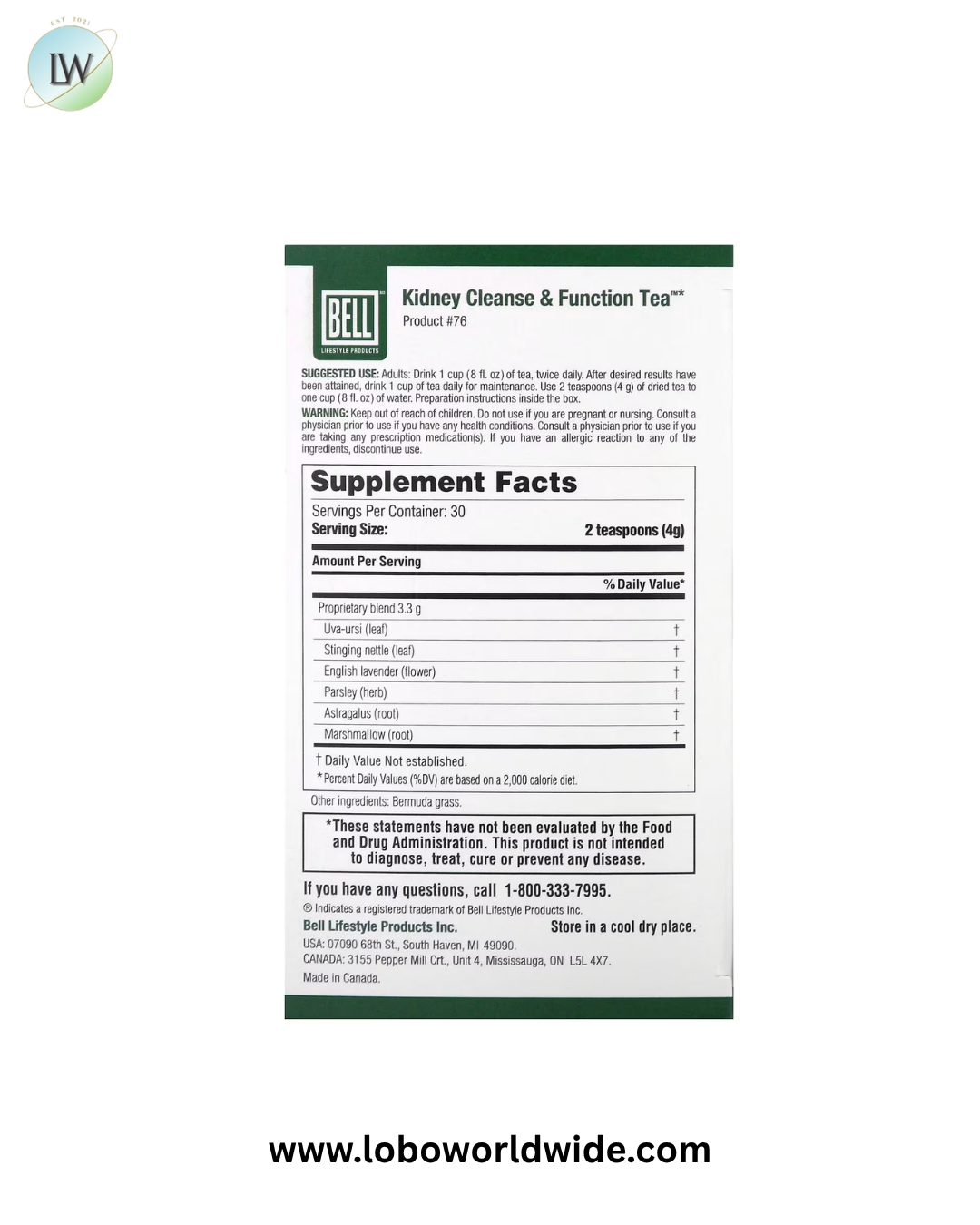 Bell Lifestyle, Kidney Cleanse & Function Tea™, 4.2 oz (120 g)