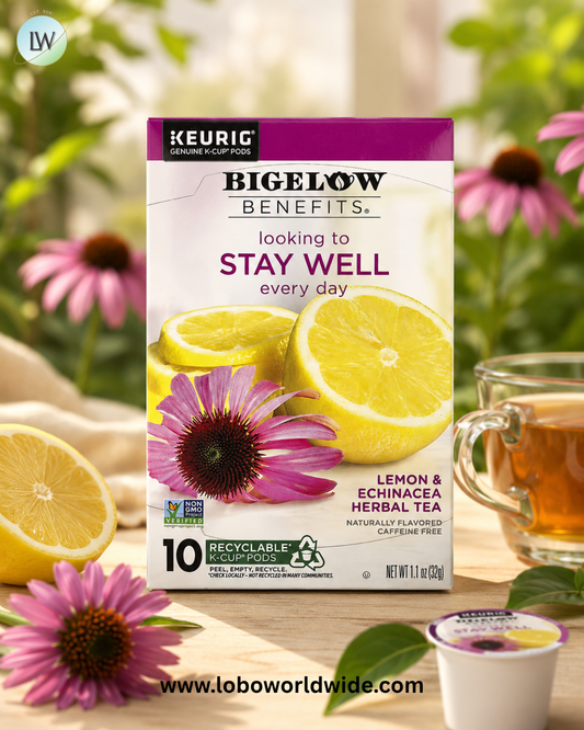Bigelow, Benefits®, Stay Well Herbal Tea, Lemon & Echinacea, 10 K-Cup® Pods, 1.1 oz (32 g)