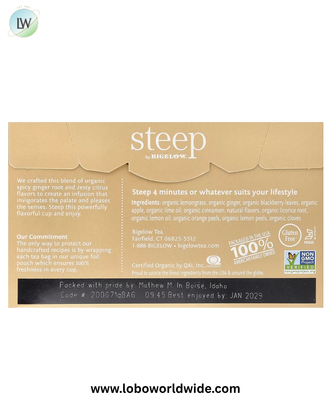 Bigelow, Steep, Organic Herbal Tea, Caffeine Free, 20 Tea Bags, 1.6 oz (45 g)