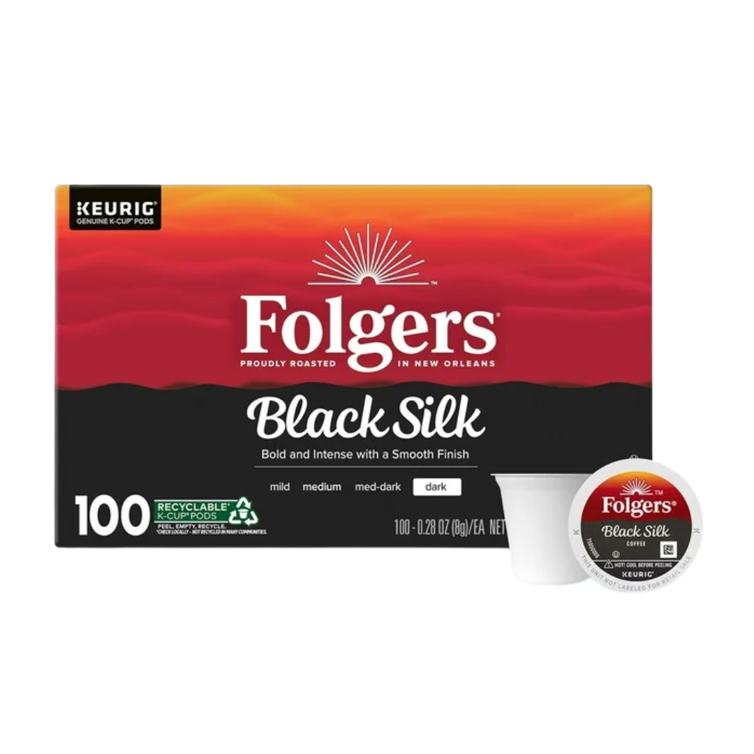 Folgers Dark Roast K-Cup Coffee Pods, Black Silk, 100 ct.