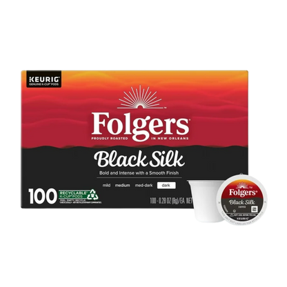 Folgers Dark Roast K-Cup Coffee Pods, Black Silk, 100 ct.