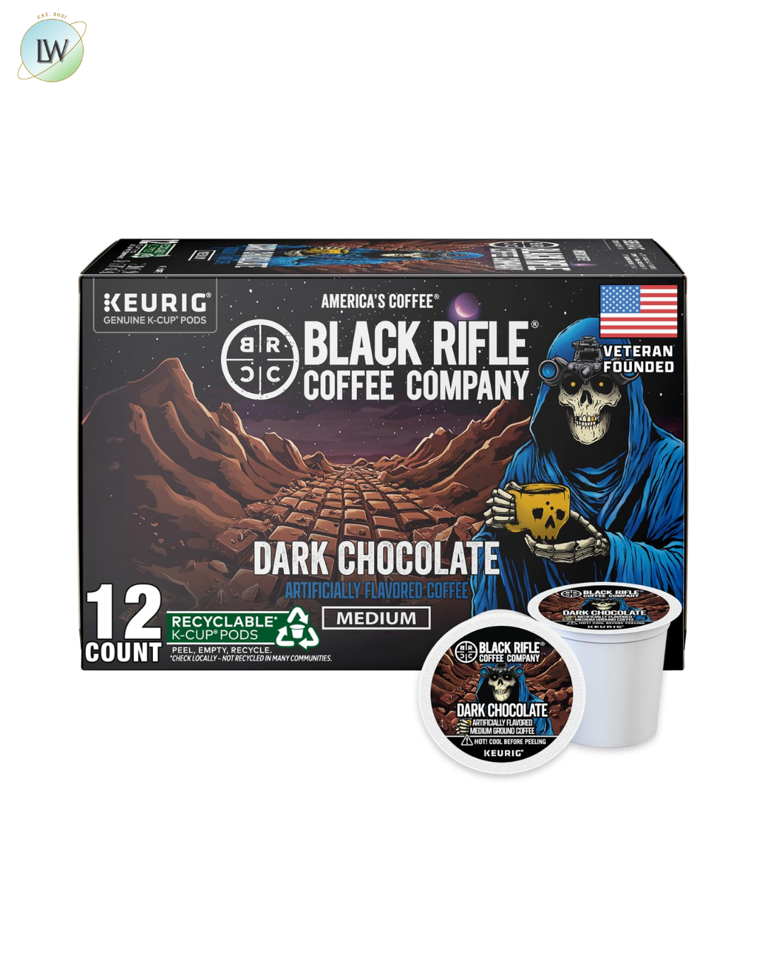 Black Rifle Coffee Medium Roast K Cup Coffee, Dark Chocolate, 0.39 oz, 12 ct.