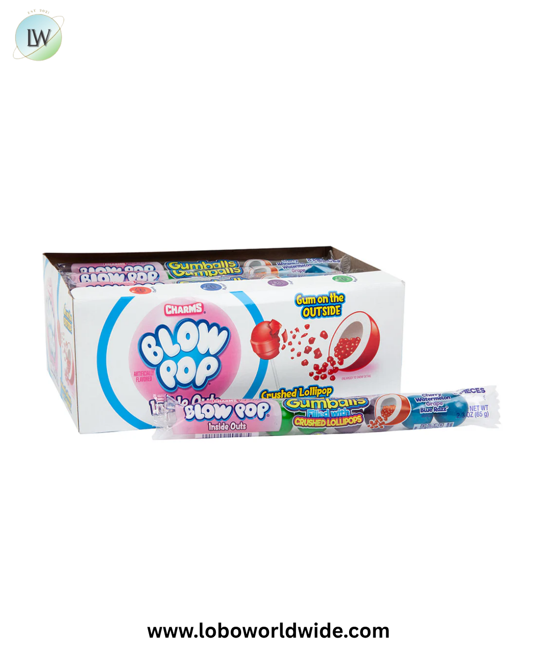 Blow Pop Inside Outs Gumballs Filled with Crushed Lollipops Tubes - 24ct