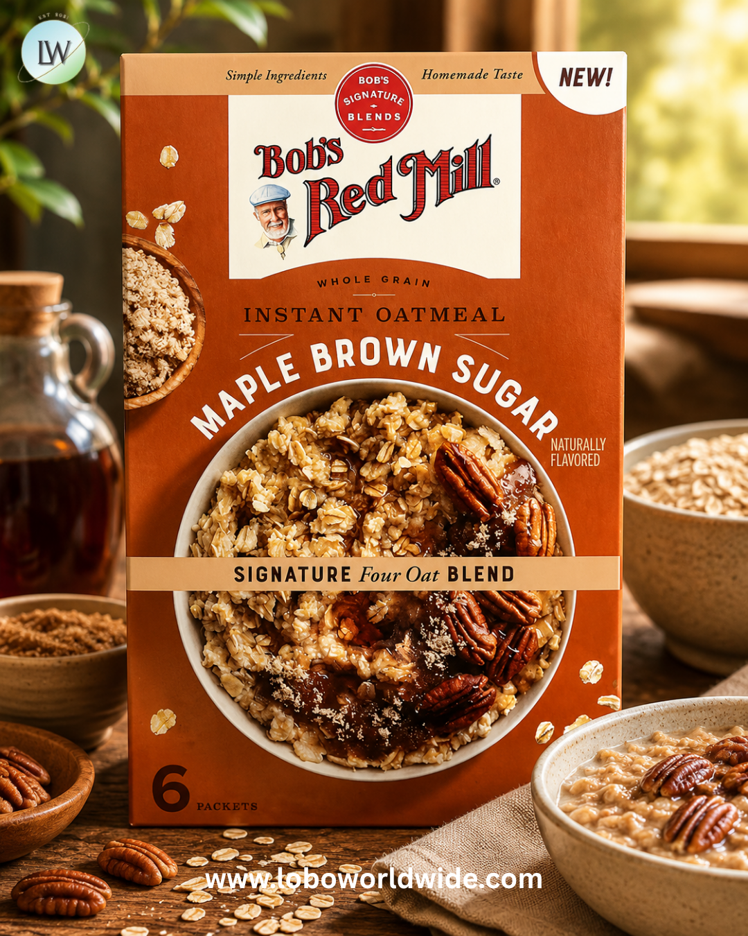 Bob's Red Mill, Instant Oatmeal, Whole Grain, Maple Brown Sugar, 6 Packets, 1.59 oz (45 g) Each