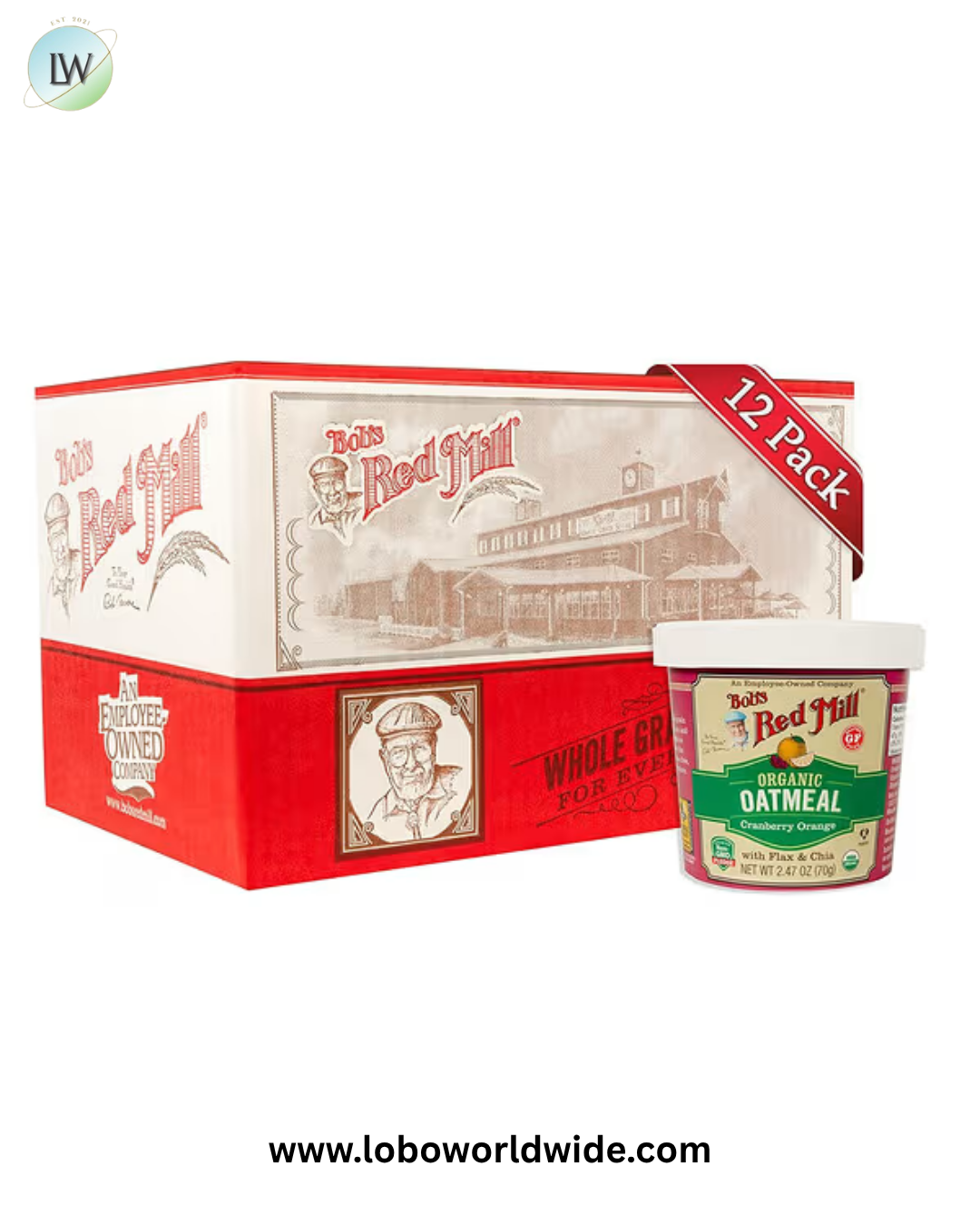 Bob's Red Mill, Organic Oatmeal Cup, Cranberry Orange with Flax & Chia, 12 Cups, 2.47 oz (70 g) Each