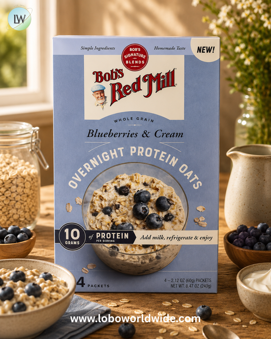 Bob's Red Mill, Overnight Protein Oats, Whole Grain, Blueberries & Cream, 4 Packets, 2.12 oz (60 g) Each