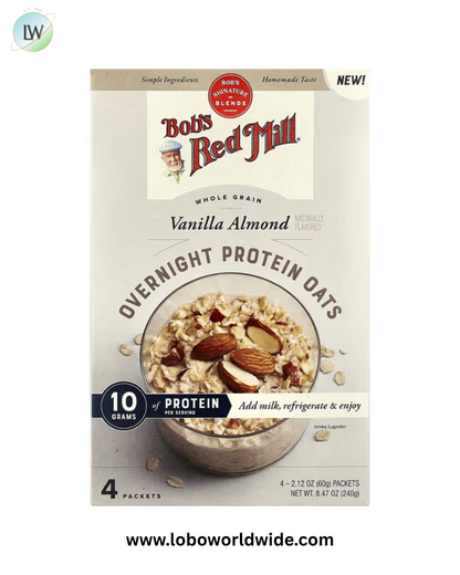 "Bob's Red Mill, Overnight Protein Oats, Whole Grain, Vanilla Almond, 4 Packets, 2.12 oz (60 g) Each "