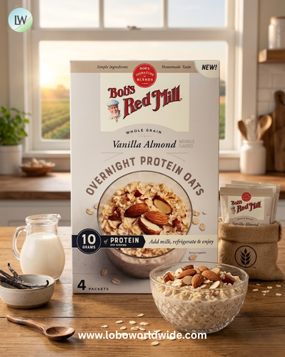 "Bob's Red Mill, Overnight Protein Oats, Whole Grain, Vanilla Almond, 4 Packets, 2.12 oz (60 g) Each "