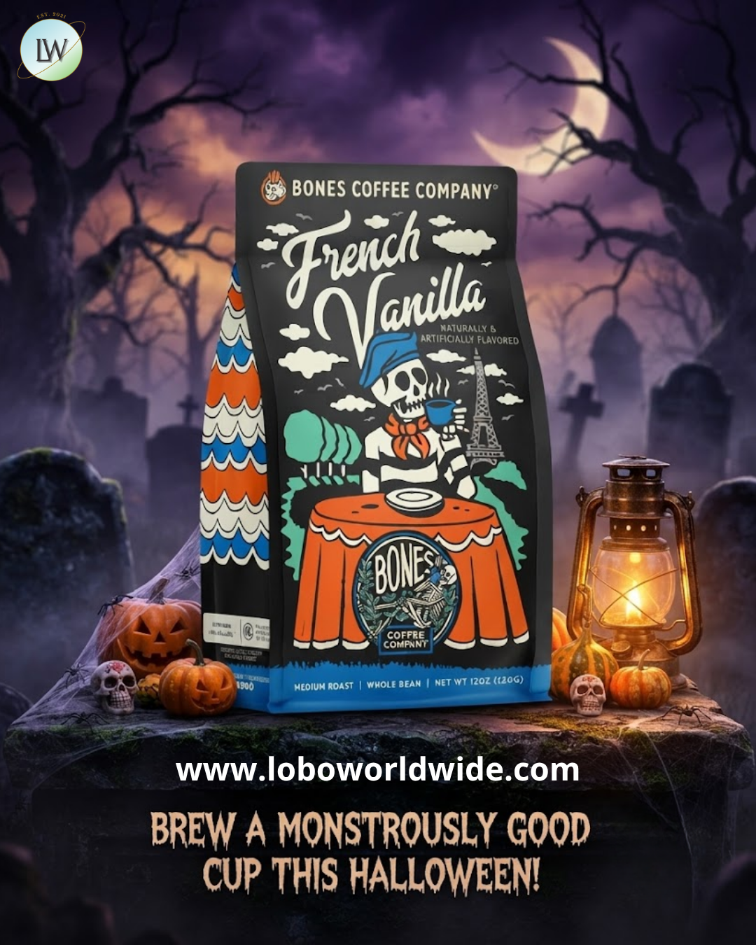 Bones Coffee Company Medium Roast Whole Bean, 12 oz. (Various Flavours)